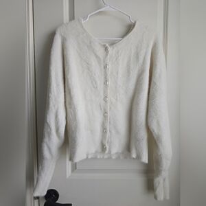 Joie Soft White Fuzzy Cardigan